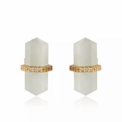 Moonstone Gemstone Pencil-Cut Gemstone Stud Earrings