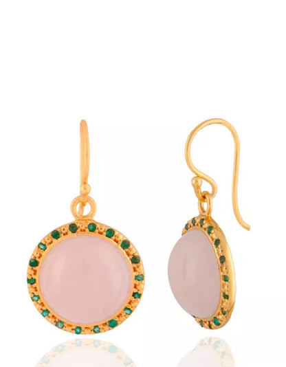 Emerald and Rose Chalcedony Gemstone Dangle Earrings 1.5"
