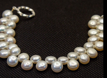 Dainty White Button-Pearl Bracelet with Sterling Silver Toggle Clasp