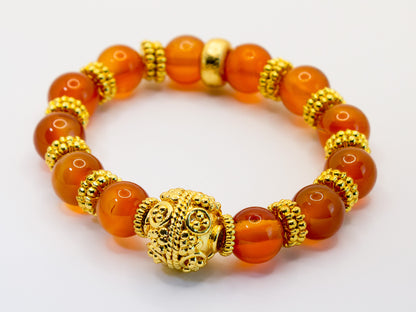 Lovely Orange Carnelian and 18k Gold Vermeil Bali Beaded Bracelet