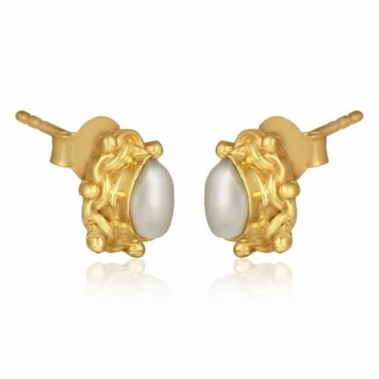 Dainty Minimalist 22k Gold Plated Freshwater Pearl Stud Earrings