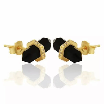 Black Onyx Pencil-Cut Gemstone Stud Earrings