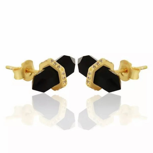 Black Onyx Pencil-Cut Gemstone Stud Earrings