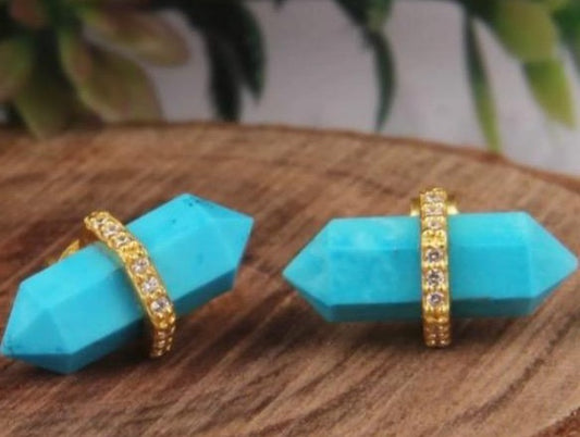 Blue Turquoise Pencil-Cut Gemstone Stud Earrings