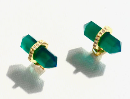 Green Onyx Pencil-Cut Gemstone Stud Earrings