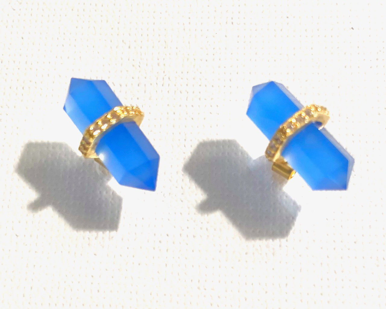Blue Chalcedony Pencil-Cut Gemstone Stud Earrings