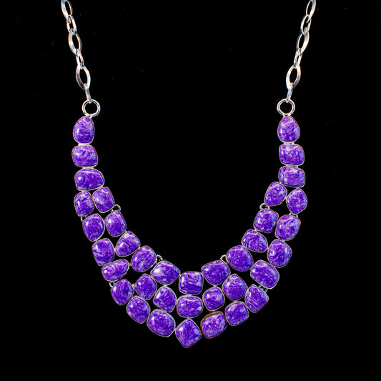 Rare Violet Purple Charoite Gemstones Silver Statement Necklace