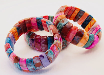 Iridescent Multi-Colored Fire Agate Bangle Bracelet