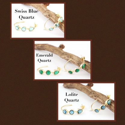 Round Pear-Shaped Quartz Gemstones Hoop Earrings 1.25”