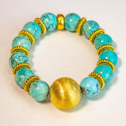 Turquoise Gemstones and Brushed Gold Vermeil Bracelet