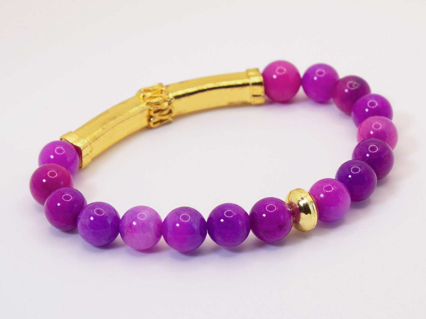 Purple Sugilite Gemstones and 18k Gold Vermeil Bali Tube Bracelet