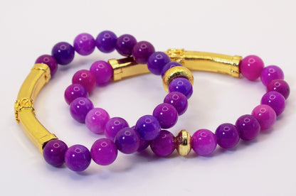 Purple Sugilite Gemstones and 18k Gold Vermeil Bali Tube Bracelet