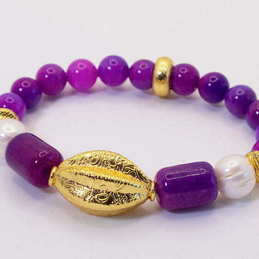 Royal Purple Sugilite Gemstones, Baroque Pearls and 18k Gold Vermeil Melon-Shaped Center Bead