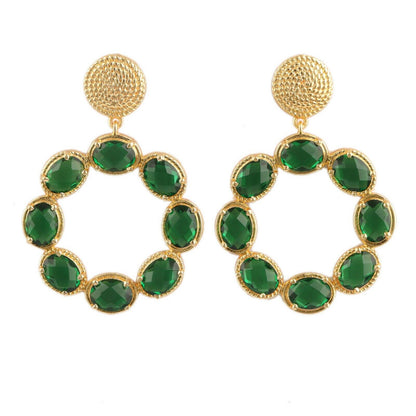 Green Quartz Gemstone Gold Twisted Statement Earrings 2"