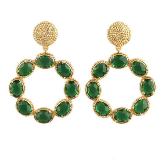 Green Quartz Gemstone Gold Twisted Statement Earrings 2
