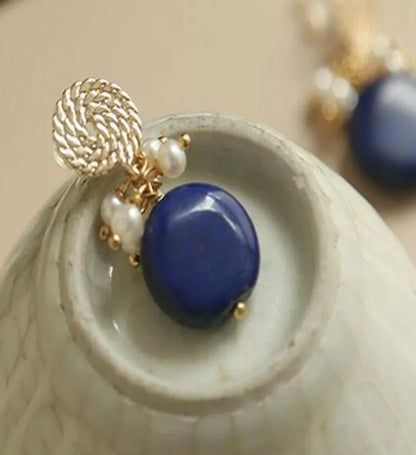 Lapis Lazuli & Freshwater Pearl Stud Earrings