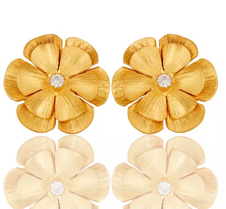 Flower Statement Earrings with White Topaz Accent 1”