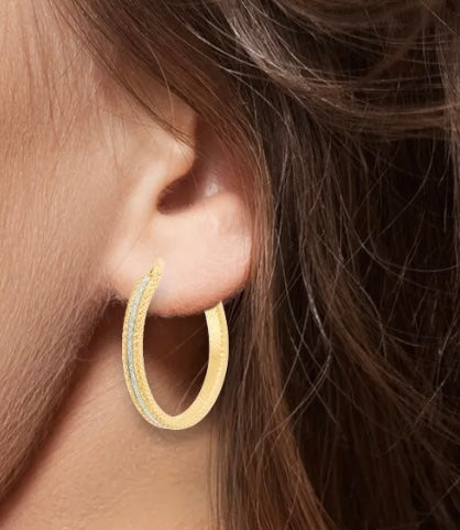 Two-Tone Sterling Silver & Gold Hoops 1.41”
