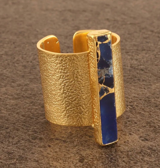 Blue Jade 24k Gold Vermeil Stardust Adjustable Ring