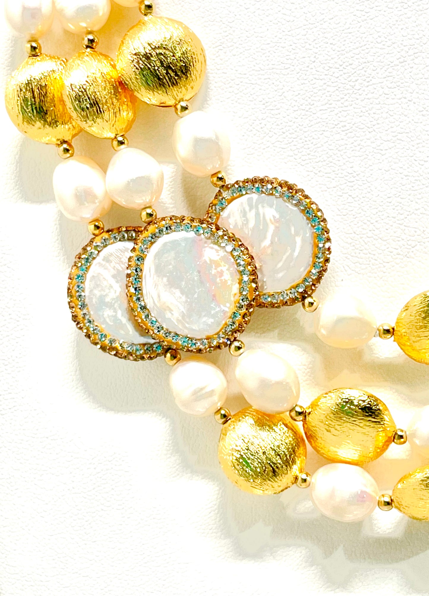White Rice Cultured Pearls & Brushed Gold Vermeil Statement Necklace
