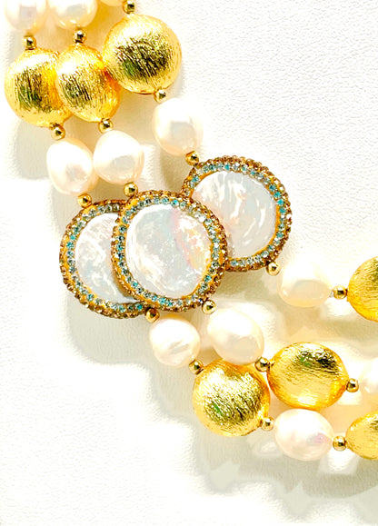 White Rice Cultured Pearls & Brushed Gold Vermeil Statement Necklace