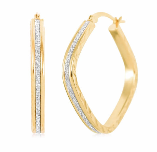 Sparkle Two-Tone Sterling Silver & Gold Square Hoops 1.25”
