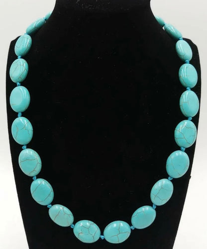 Turquoise Gemstone Double-Knotted Beaded Necklace 18”
