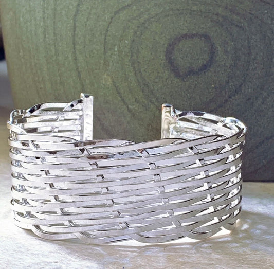 Sterling Silver Basket Weave Adjustable Cuff Bracelet
