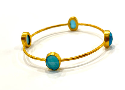 Blue Chalcedony Gemstone Bangle Bracelet and Earrings Set