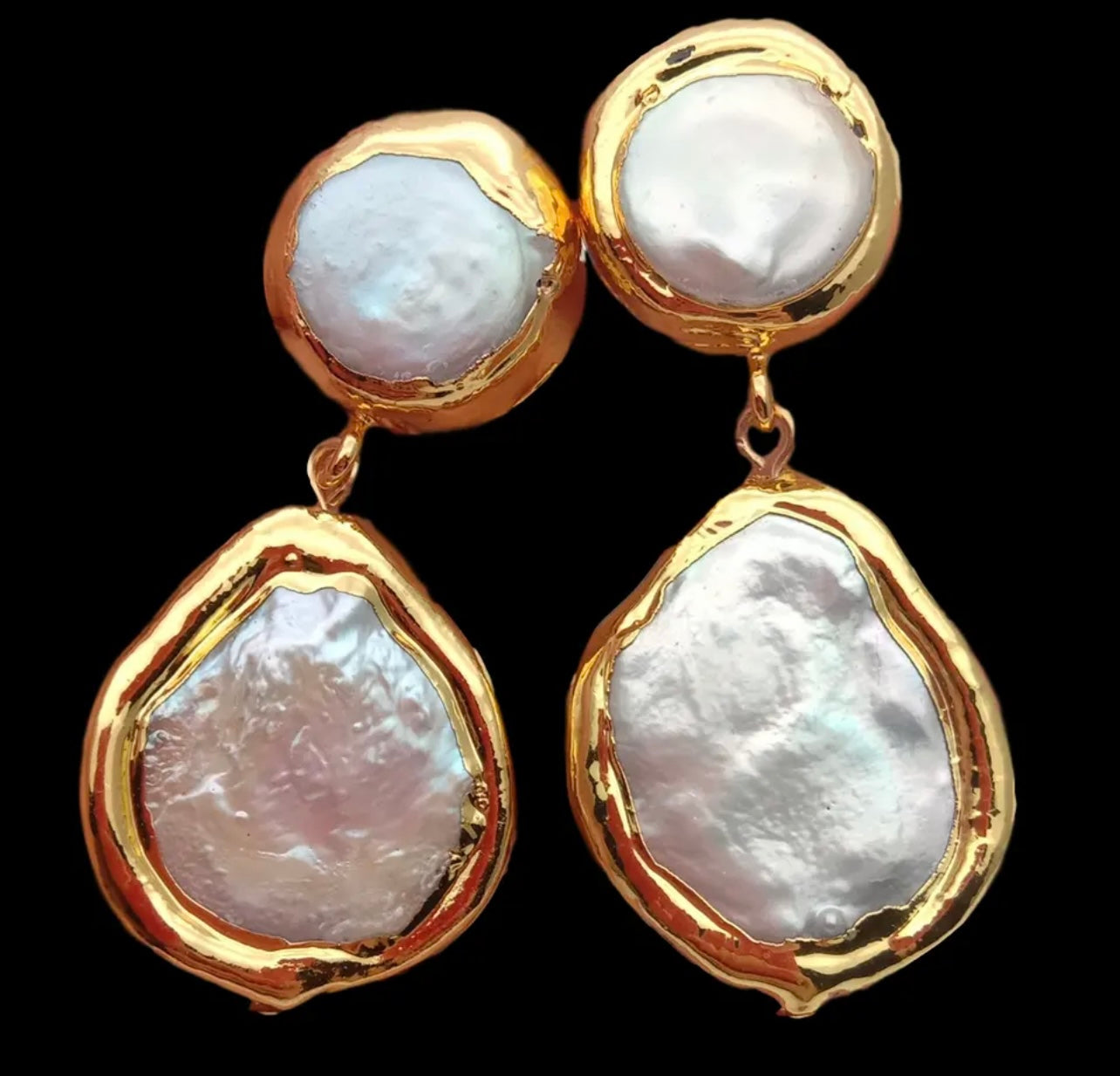 White Coin Pearl Statement Earrings 1.5”