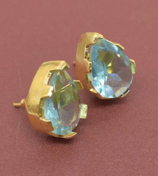 Pear-Shaped Blue Topaz Quartz Stud Earrings 1