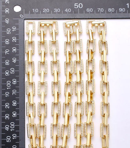 Elegant Gold Micro Pave Paperclip Chain Necklace 19.5”, 20.5”