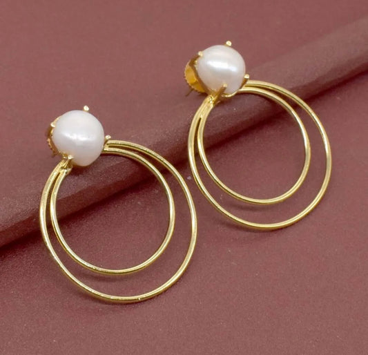 Freshwater Baroque Pearl Double Hoop Earrings 1.5