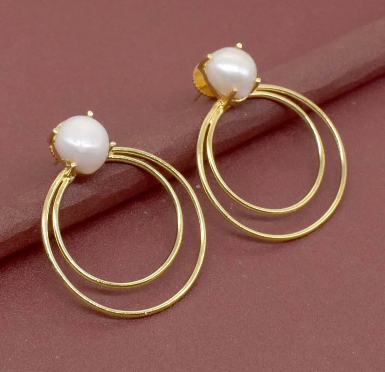 Freshwater Baroque Pearl Double Hoop Earrings 1.5"