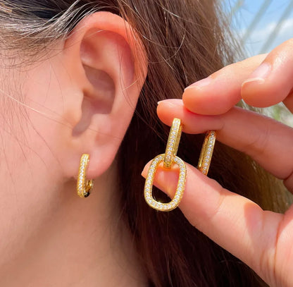 Double Cuban Link Chain Huggie Drop Earrings 1.18”