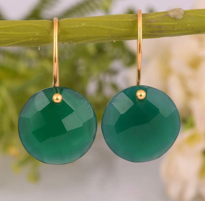 Briolette Green Onyx Gemstone Dangle Earrings 1”