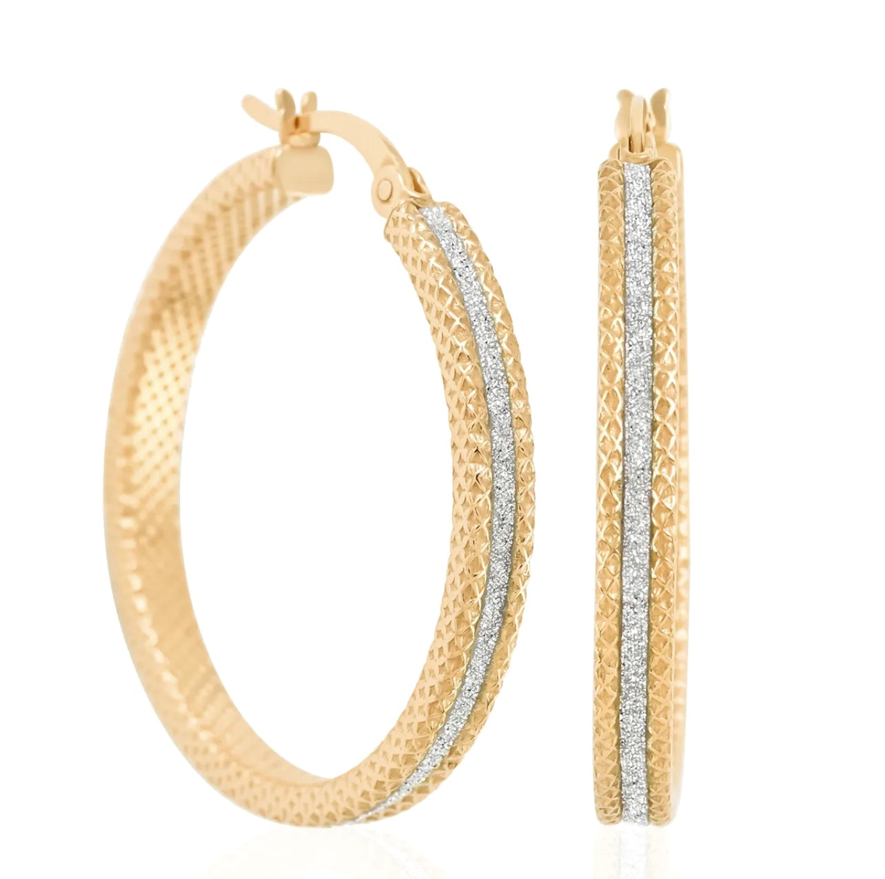 Sparkle Two-Tone Sterling Silver & Gold Hoops 1.41”