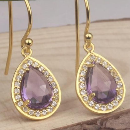 Light Purple Amethyst and White Topaz Gemstone Earrings 1”