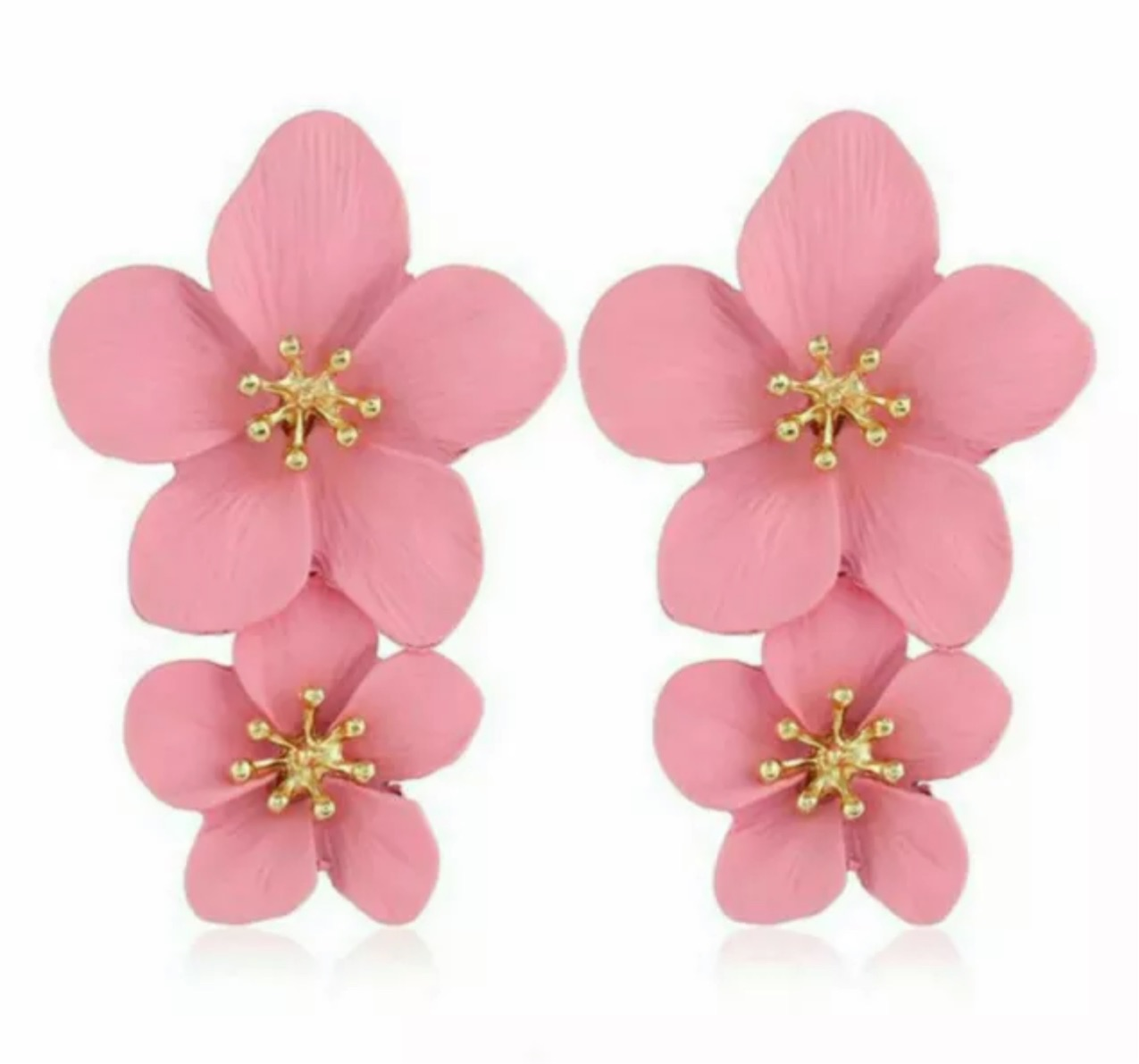 Multi Colors Eye-Catching Double-Drop Flower Statement Earrings