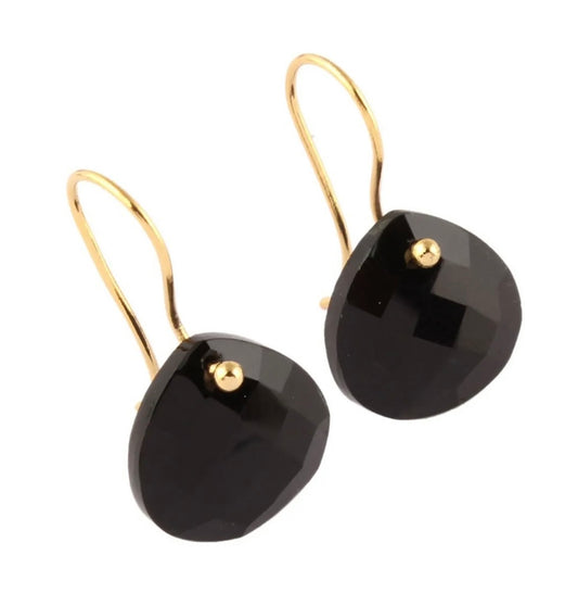Briolette Black Onyx Gemstone Dangle Earrings 1”