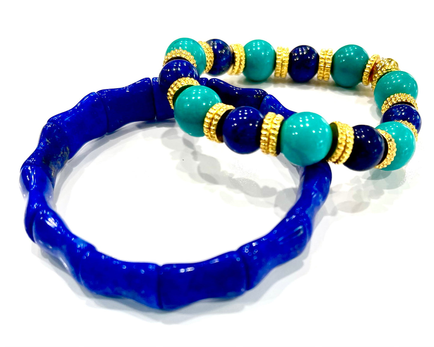 Lapis Lazuli and Turquoise Gemstone Bracelet Stack