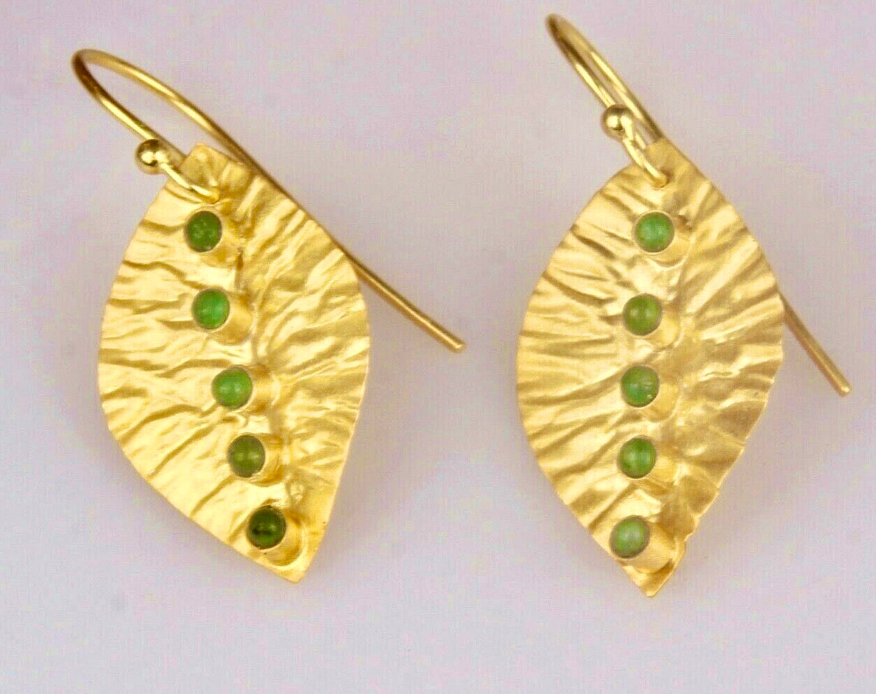 Petite 24k Gold Leaf Emerald Gemstone Earrings 1.0"