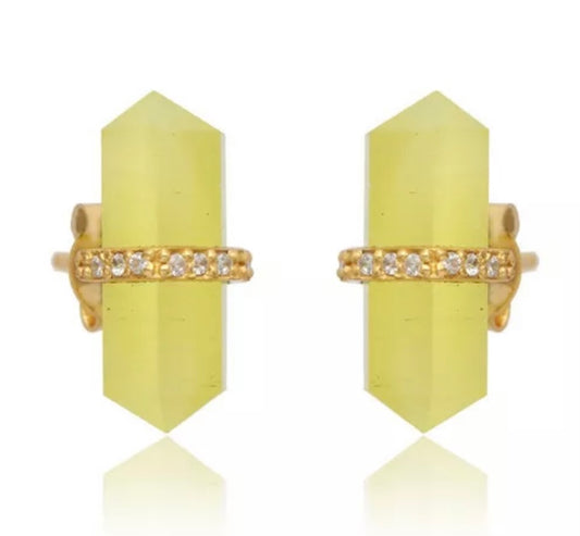 Yellow Moonstone and CZ Gemstones Pencil Stud Earrings