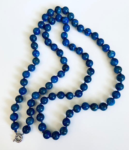 Double-Knotted Lapis Lazuli Gemstone Necklace 36"