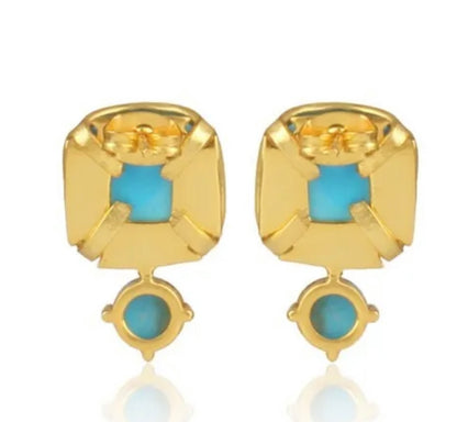 Criss Cross Turquoise Gemstone Gold Stud Earrings 1”