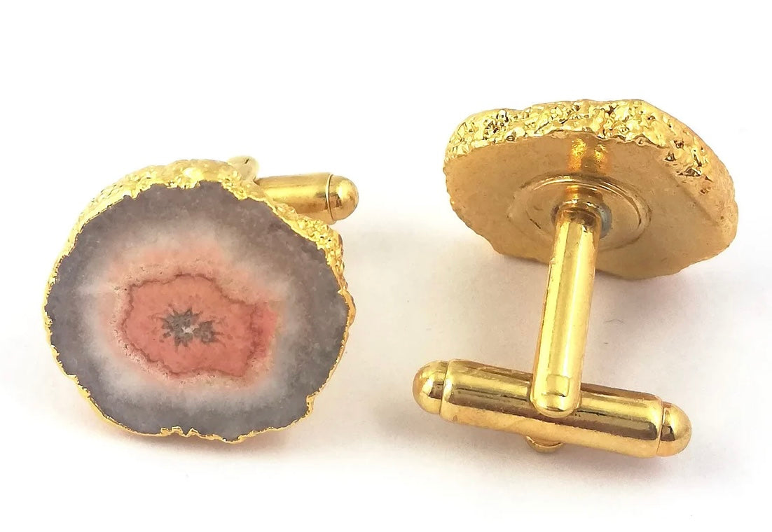 Stylish Earth-Tones Geode 24k Gold Electroplated Cufflinks