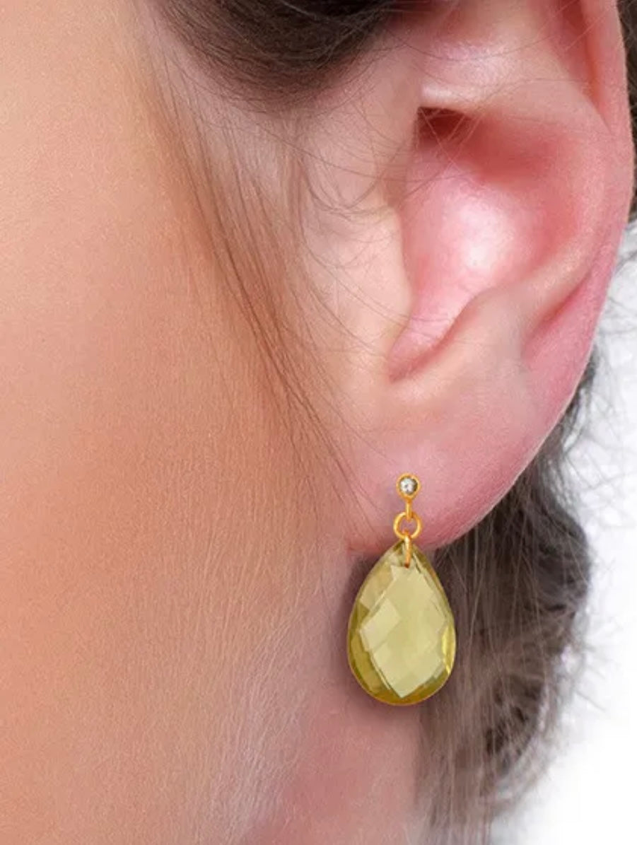 Elegant Lemon Topaz Gemstone Earrings with a White Topaz Stud Accent