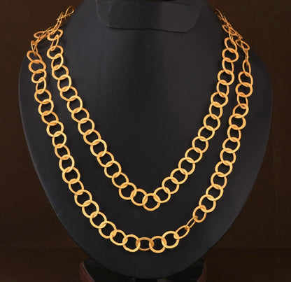 Long 24k Gold Vermeil Flat Link Chain Necklace 50”