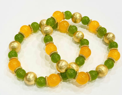 Green Jade and Yellow Onyx Gemstone Bracelet Stack