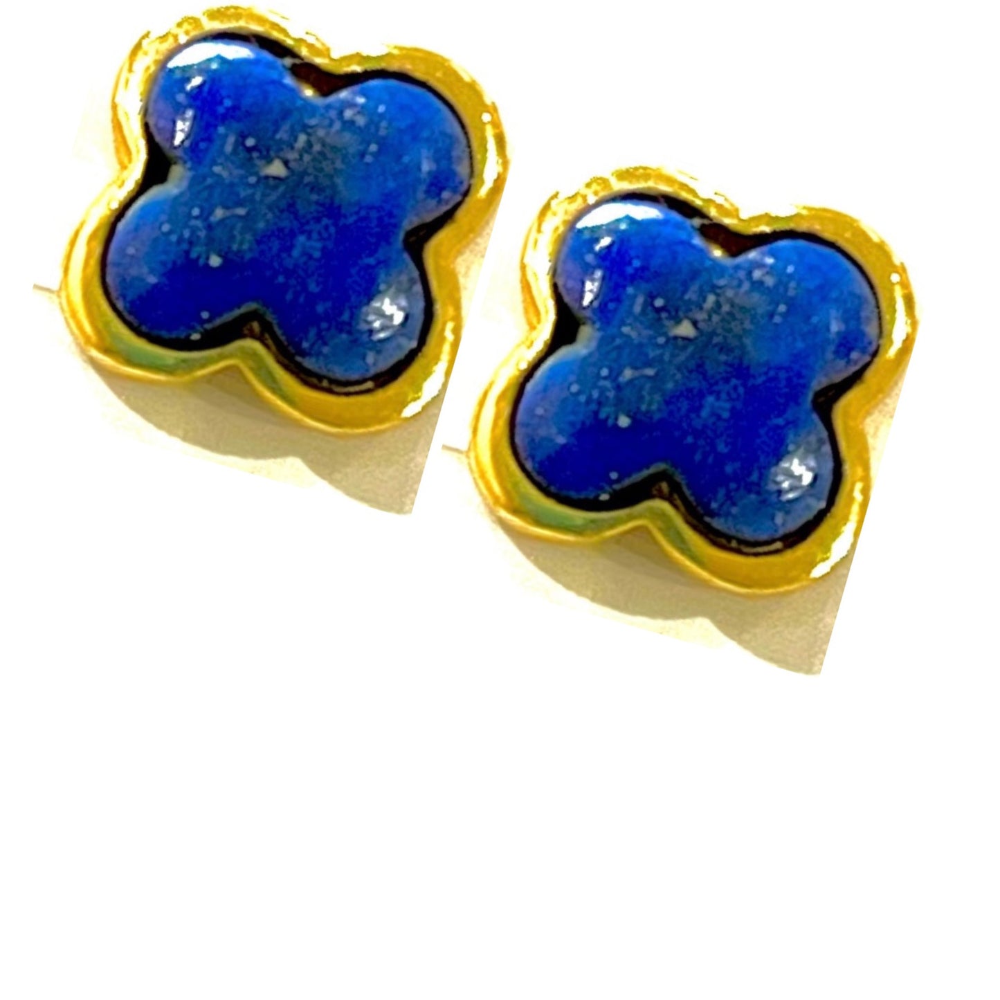 Petite Lapis Lazuli Clover Gold Studs